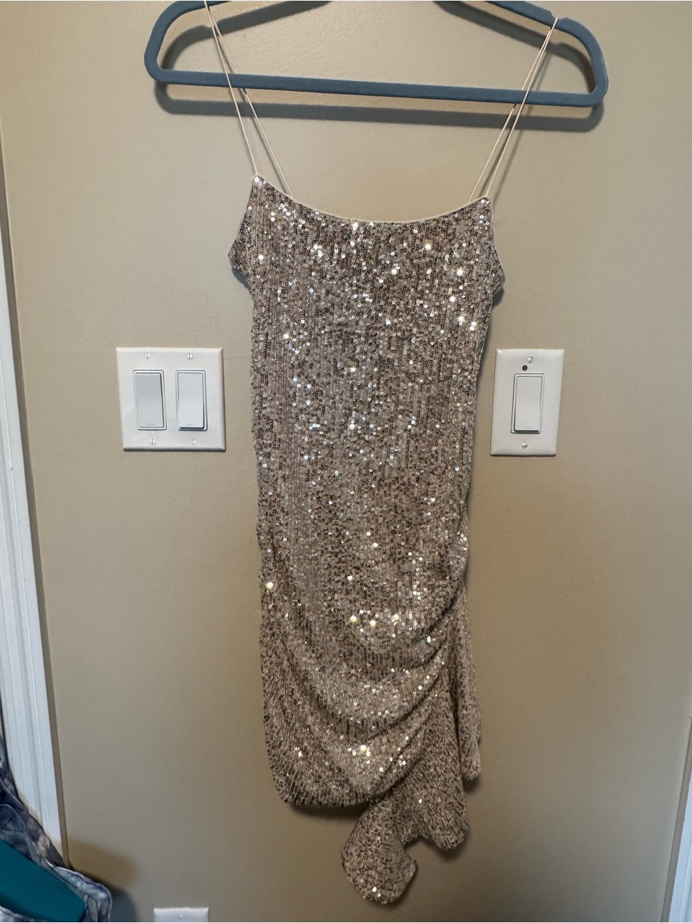 Likely Champagne Sequin Strapless Slip Dress